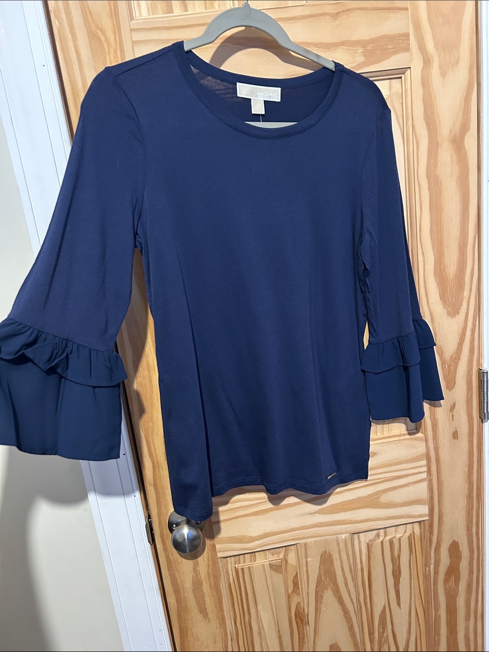 MICHAEL Michael Kors Navy Ruffle-Sleeve Long-Sleeve Top